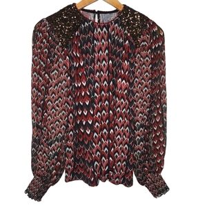 Annthropologie Bl-nk London Metallic Zig Zag Print Sequins Embellished Blouse XS